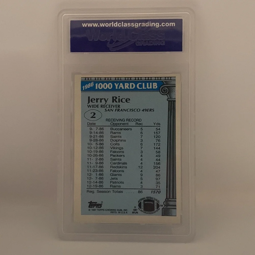 1987 Topps 1000 Yard Club Jerry Rice #2 GEM MINT (MISC3) - Picture 2 of 2